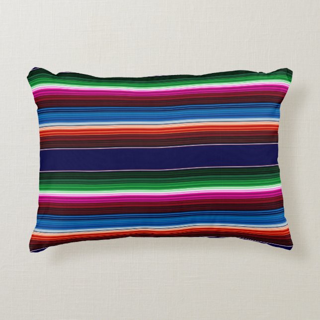 Blue, Orange, Hot Pink, Green Mexican Sarape Decorative Cushion (Front)