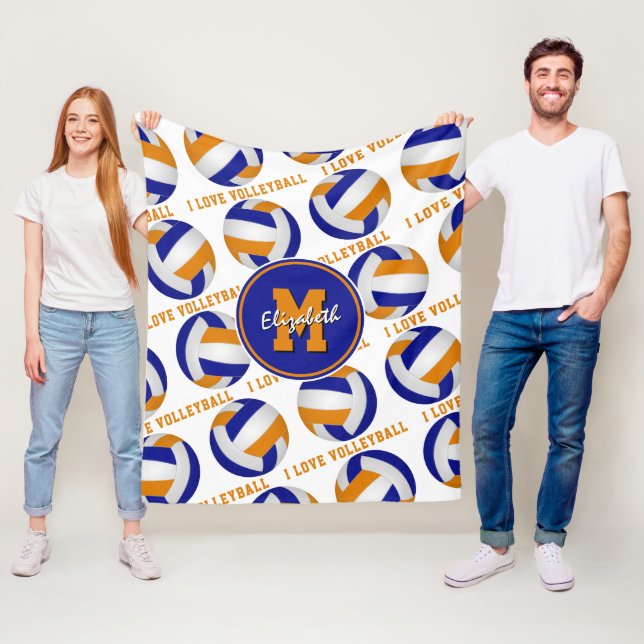blue orange I love volleyball girls sports room Fleece Blanket (In Situ)