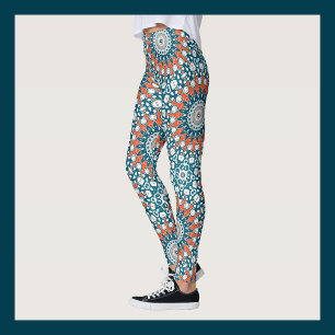 Blue & Orange Mandala Kaleidoscope Medallion Leggings