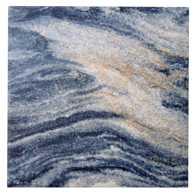 Blue Orange Marble Swirl Rock Photo Ceramic Tile (Front)