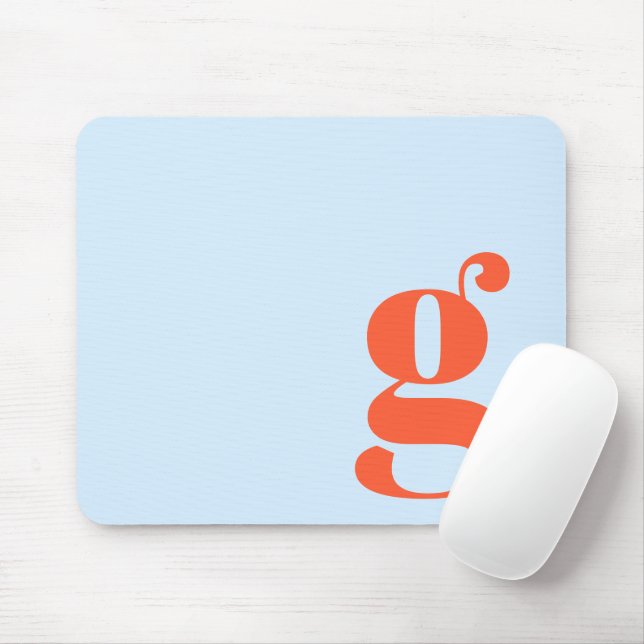 Blue Orange Minimal Retro Monogram Initial Custom Mouse Pad (With Mouse)
