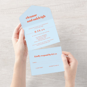 Blue Orange Modern Bold Typography Wedding All In One Invitation