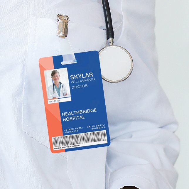 Blue & Orange Modern Design Medical Photo ID/Logo ID Badge (Creator Uploaded)