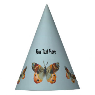 Blue Orange Monarch Butterflies on Light Blue Party Hat
