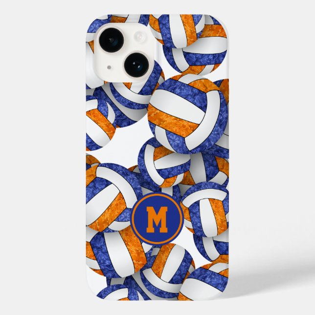 Blue orange monogrammed girly volleyballs pattern  Case-Mate iPhone case (Back)