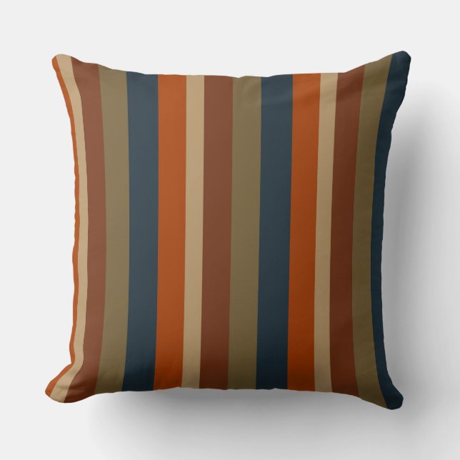 Blue, orange, olive, and sand stripes cushion (Front)