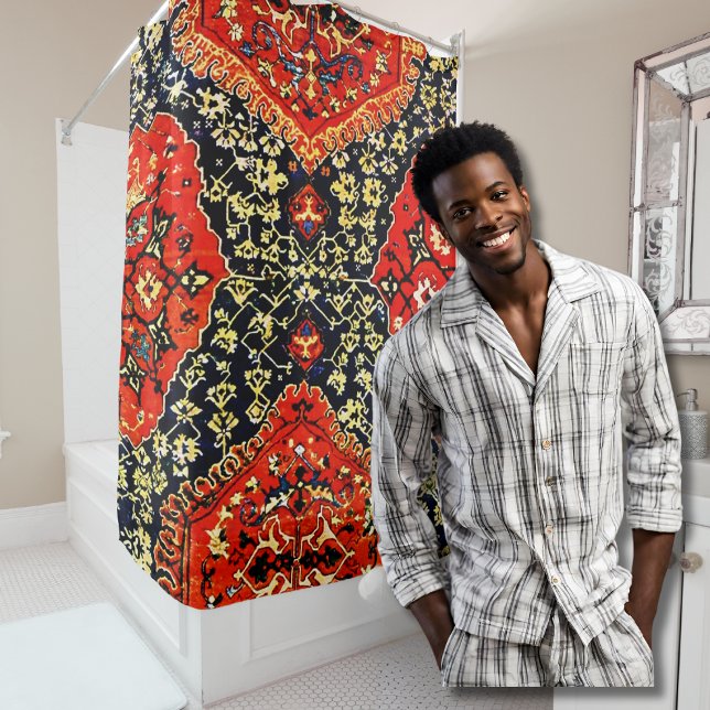 Blue & Orange Oushak Oriental Rug Print  Shower Curtain (Creator Uploaded)