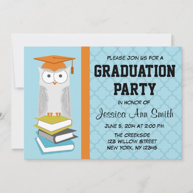 Blue/Orange Owl Graduation Announcement (Front)