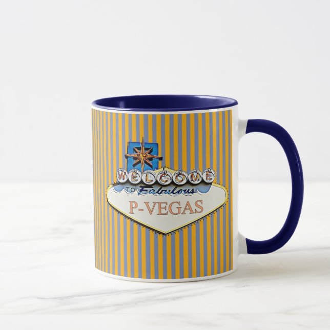Blue Orange P-Vegas Platteville Wisconsin Mug (Right)