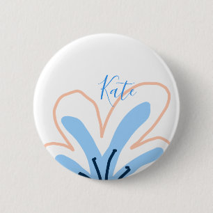 Blue orange pastel flower add name boho retro gift 6 cm round badge