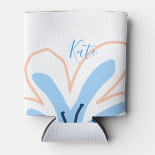 Blue orange pastel flower add name boho retro gift can cooler