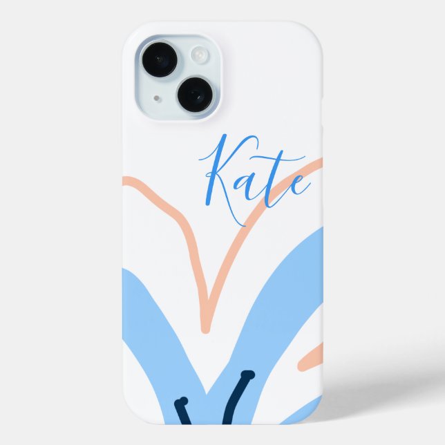 Blue orange pastel flower add name boho retro gift Case-Mate iPhone case (Back)