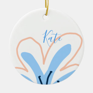 Blue orange pastel flower add name boho retro gift ceramic tree decoration