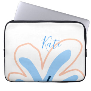 Blue orange pastel flower add name boho retro gift laptop sleeve