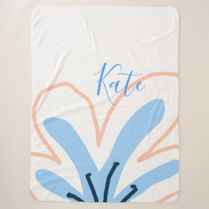 Blue orange pastel flower add name boho retro gift sherpa blanket