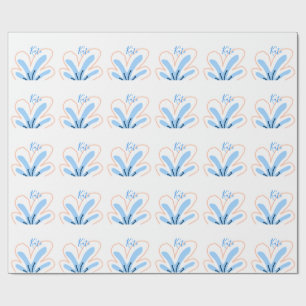 Blue orange pastel flower add name boho retro gift wrapping paper