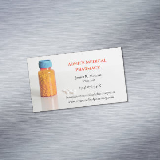 Blue Orange Pill Bottle Pharmacist Pharmacy Magnetic Business Card
