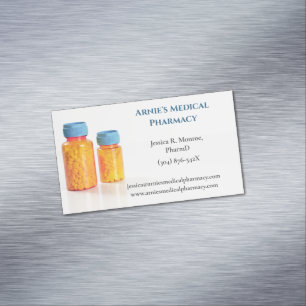Blue Orange Pill Bottles Pharmacist Pharmacy Magnetic Business Card