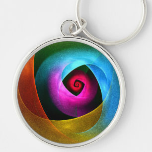 Blue Orange Pink Modern Abstract Art Pattern #24 Key Ring