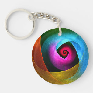 Blue Orange Pink Modern Abstract Art Pattern #24 Key Ring