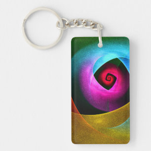 Blue Orange Pink Modern Abstract Art Pattern #24 Key Ring