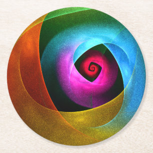 Blue Orange Pink Modern Abstract Art Pattern #24 Round Paper Coaster