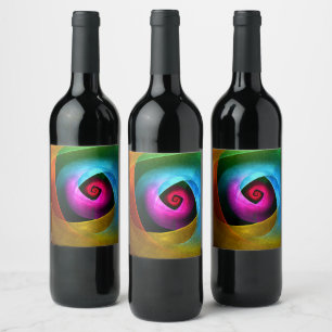 Blue Orange Pink Modern Abstract Art Pattern #24 Wine Label