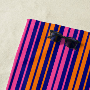 Blue Orange Pink Vertical Stripes Design   Beach Towel