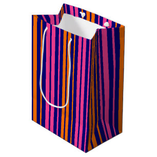 Blue Orange Pink Vertical Stripes Design Medium Gift Bag