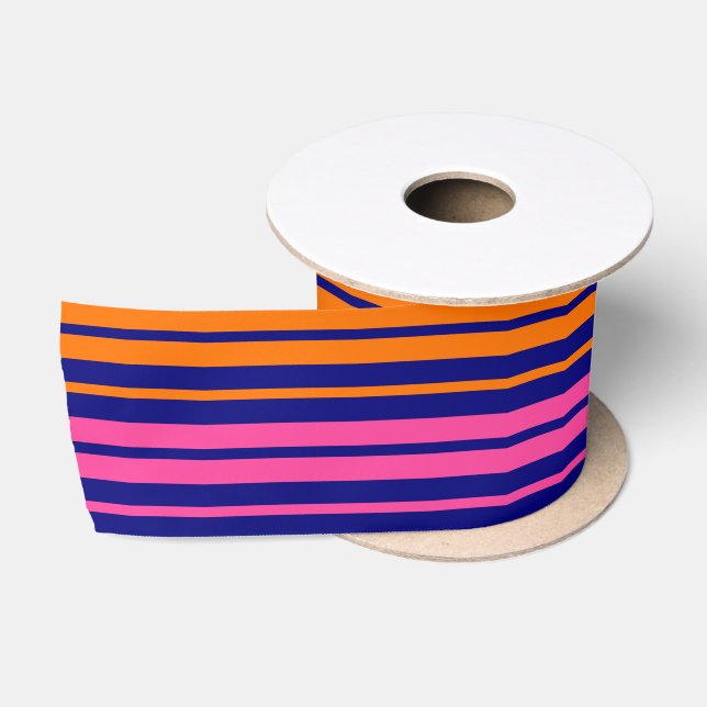 Blue Orange Pink Vertical Stripes Design   Satin Ribbon (Spool)