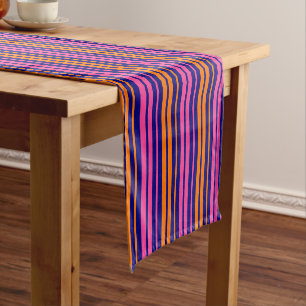 Blue Orange Pink Vertical Stripes Design Short Table Runner