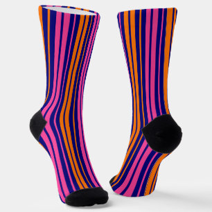 Blue Orange Pink Vertical Stripes Design Socks