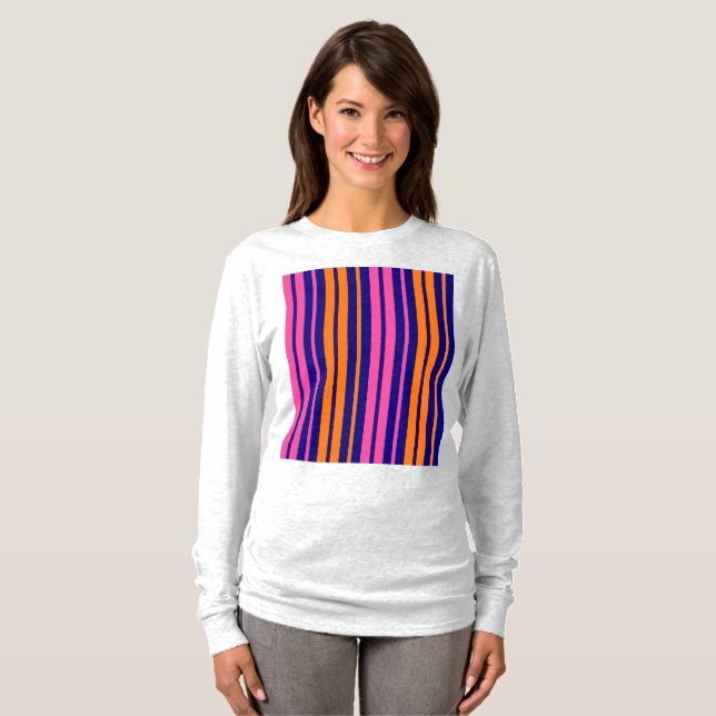 Blue Orange Pink Vertical Stripes Design   T-Shirt (Front Full)