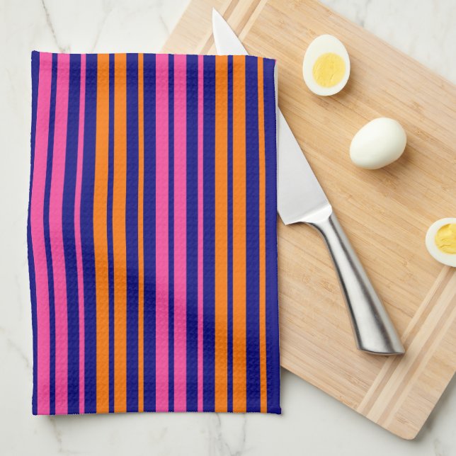 Blue Orange Pink Vertical Stripes Design   Tea Towel (Quarter Fold)