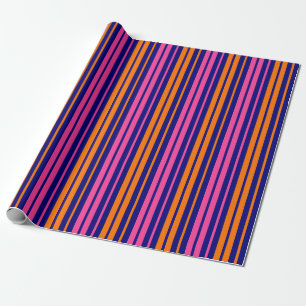 Blue Orange Pink Vertical Stripes Design   Wrapping Paper