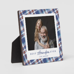 Blue Orange Plaid Best Grandpa Ever Plaque