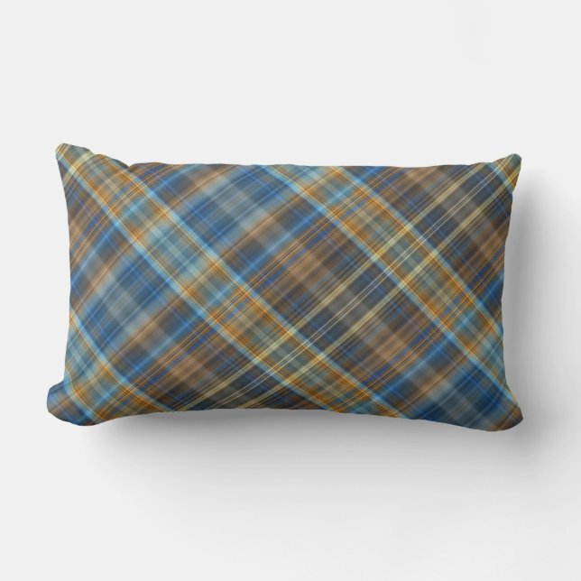 Blue orange plaid lumbar cushion (Front)