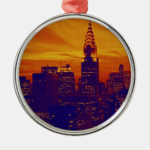 Blue Orange Pop Art New York City Metal Tree Decoration