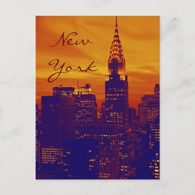 Blue Orange Pop Art New York Script Postcard (Front)