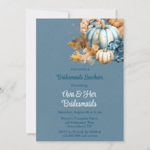 Blue Orange Pumpkin Peony Bridesmaids Luncheon Invitation
