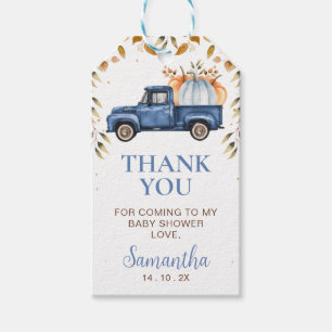 Blue Orange Pumpkin Truck Foliage Baby Shower Gift Tags