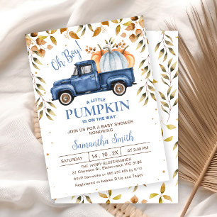 Blue Orange Pumpkin Truck Foliage Baby Shower Invitation