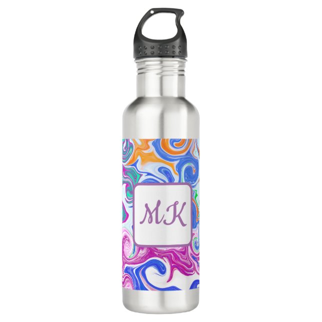 Blue, Orange, Purple and Teal Fluid Art 710 Ml Water Bottle (Front)