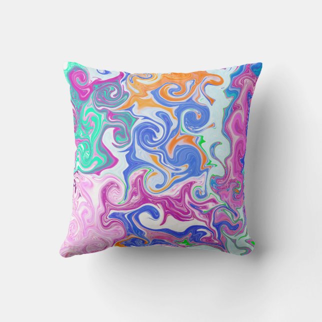 Blue, Orange, Purple Fluid Art Cushion (Back)