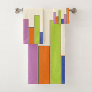 Blue, Orange, Purple, Green and Cream Rectangles Bath Towel Set