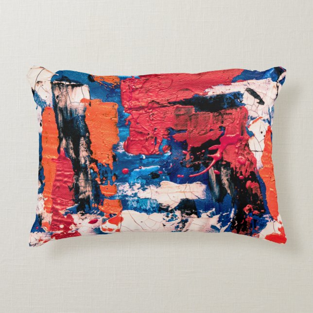 Blue, orange, red, and black painting decorative cushion (Front)