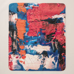 Blue, orange, red, and black painting sherpa blanket