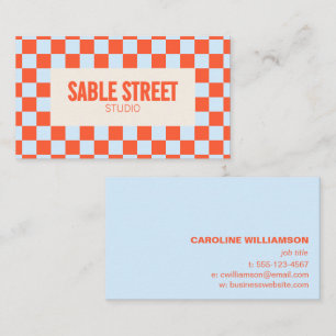 Blue Orange Retro Checkerboard Bold Creative Brand Business Card