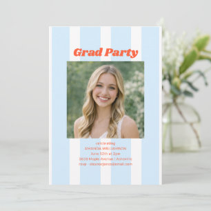 Blue Orange Retro Stripe Grad Party Photo 2026 Invitation