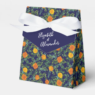 Blue & Orange Rose Floral Modern Wedding Favour Box